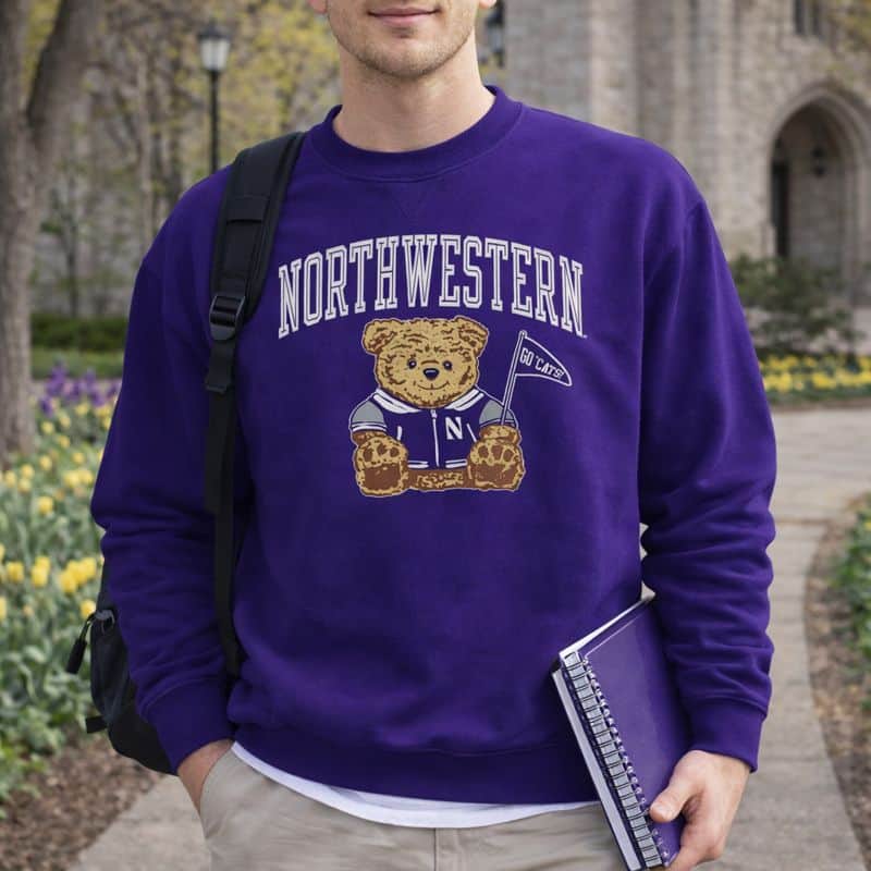 Northwestern University Wildcats Men's Purple Crewneck Sweatshirt with Sitting Bear Design