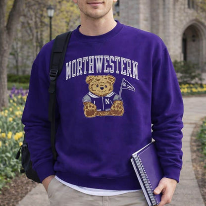 Northwestern University Wildcats Men's Purple Crewneck Sweatshirt with Sitting Bear Design