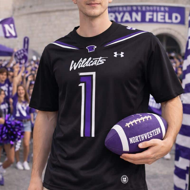 Northwestern University Wildcats Adult Under Armour Black Replica Football Jersey with #1