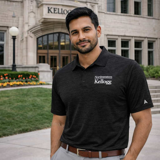 Northwestern I Kellogg Antigua Men's Layout Black Heather Polo Shirt