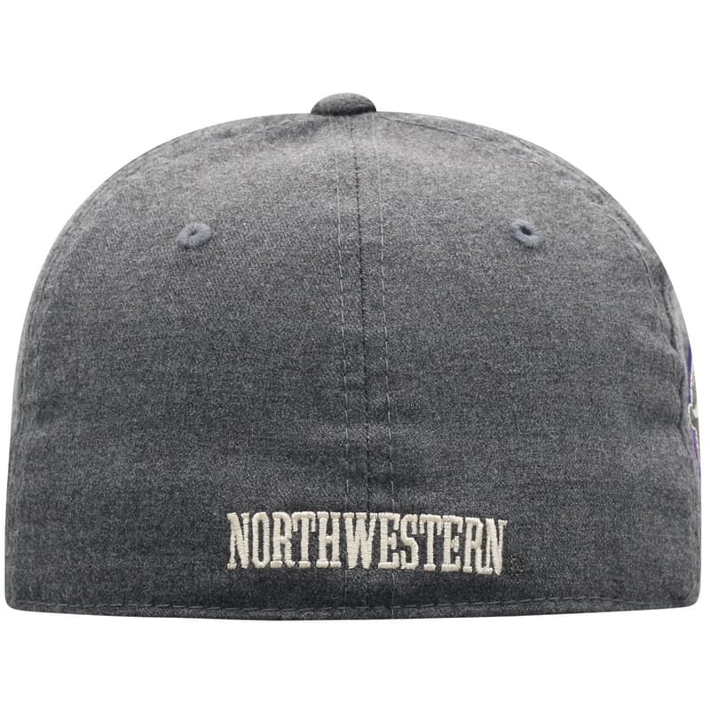 Northwestern University Wildcats Top Of The World Constructed Dressy Grey Fabric Hat with Stylized N Design-Back