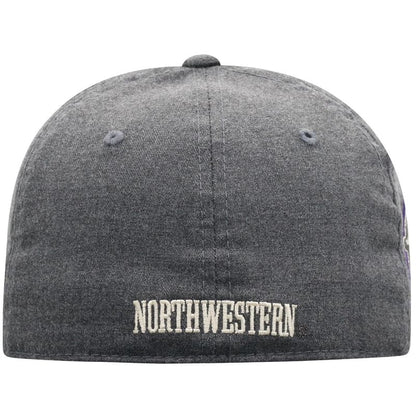 Northwestern University Wildcats Top Of The World Constructed Dressy Grey Fabric Hat with Stylized N Design-Back