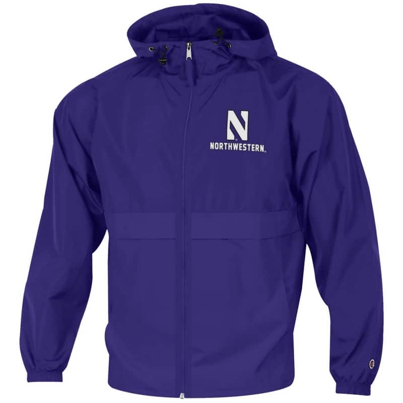 Northwestern University Wildcats Champion Men's Purple Full Zip Lightweight Jacket With Hood