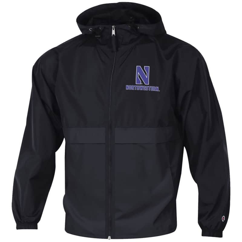 Northwestern University Wildcats Champion Men's Black Full Zip Lightweight Jacket With Hood