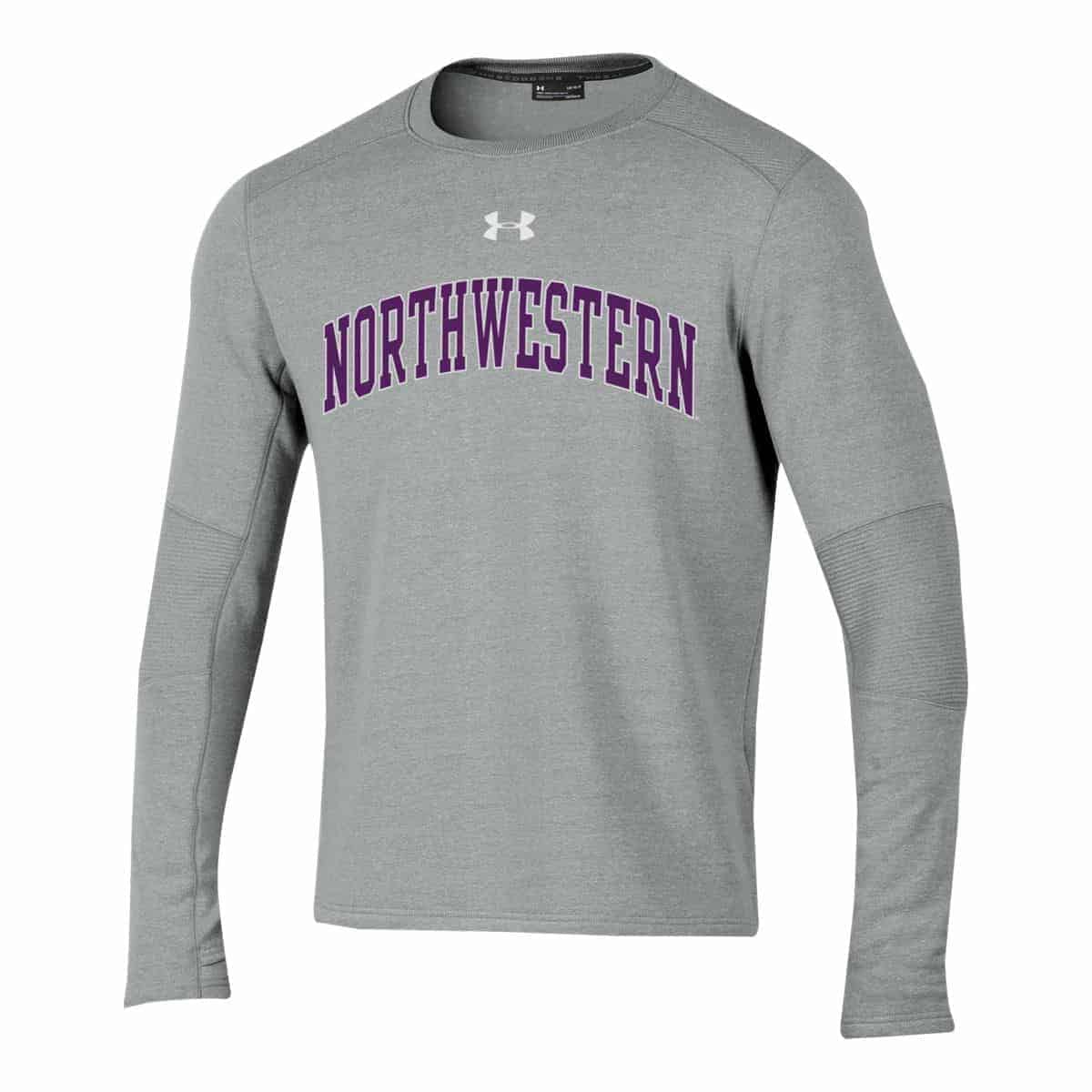 Northwestern University Wildcats Men’s Under Threadborne Ridge Grey Crewneck Sweatshirt with Arch Northwestern Design