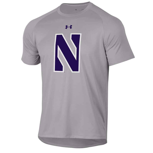 Northwestern University Wildcats Youth Under Armour Tactical Tech™ Light Grey Short Sleeve T-Shirt with Stylized Northwestern N Design