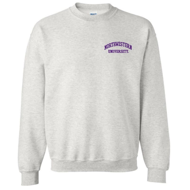 Northwestern University Wildcats Men's Ash Grey Crewneck Sweatshirt with Left Chest Embroidered Northwestern University Design