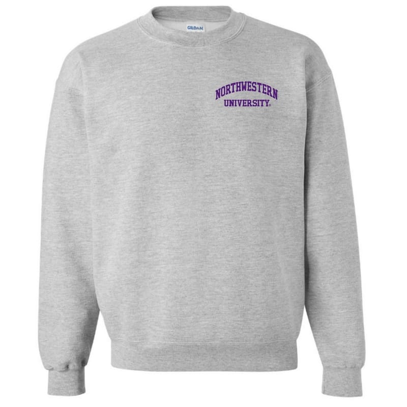 Northwestern University Wildcats Men's Sport Grey Crewneck Sweatshirt with Left Chest Embroidered Northwestern University Design