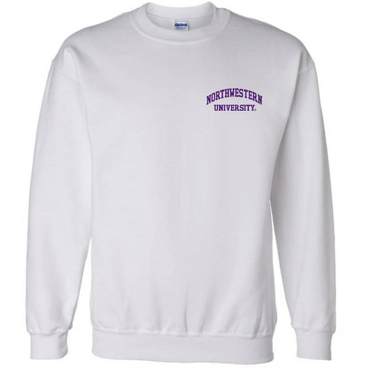 Northwestern University Wildcats Men's White Crewneck Sweatshirt with Left Chest Embroidered Northwestern University Design