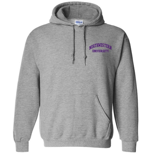 Northwestern University Wildcats Men's Sport Grey Hooded Sweatshirt with Left Chest Embroidered Northwestern University Design