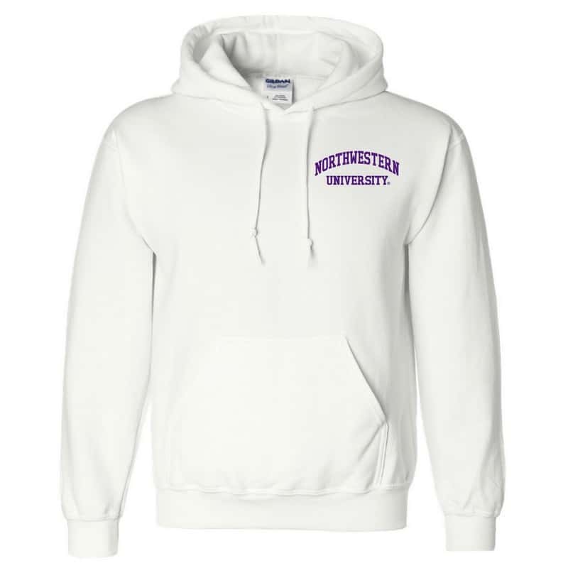 Northwestern University Wildcats Men's White Hooded Sweatshirt with Left Chest Embroidered Northwestern University Design