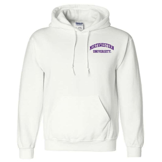 Northwestern University Wildcats Men's White Hooded Sweatshirt with Left Chest Embroidered Northwestern University Design