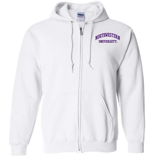 Northwestern University Wildcats Men's White Full-Zip Hooded Sweatshirt with Left Chest Embroidered Northwestern University Design