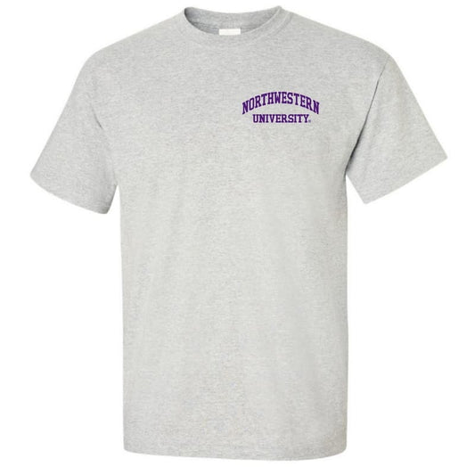 Northwestern University Wildcats Men's Ash Grey Short Sleeve Tee Shirt with Left Chest Embroidered Northwestern University Design