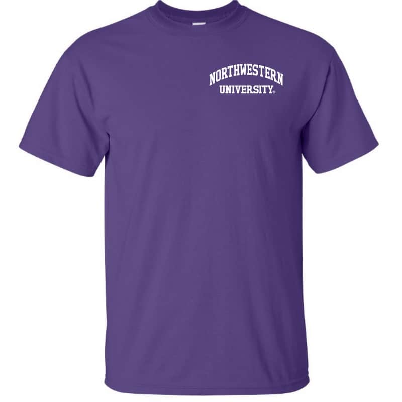 Northwestern University Wildcats Men's Purple Short Sleeve Tee Shirt with Left Chest Embroidered Northwestern University Design