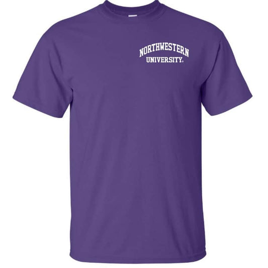 Northwestern University Wildcats Men's Purple Short Sleeve Tee Shirt with Left Chest Embroidered Northwestern University Design