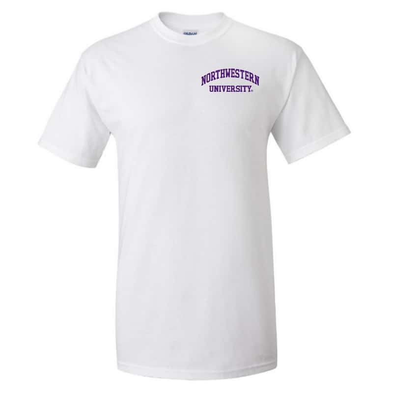 Northwestern University Wildcats Men's White Short Sleeve Tee Shirt with Left Chest Embroidered Northwestern University Design