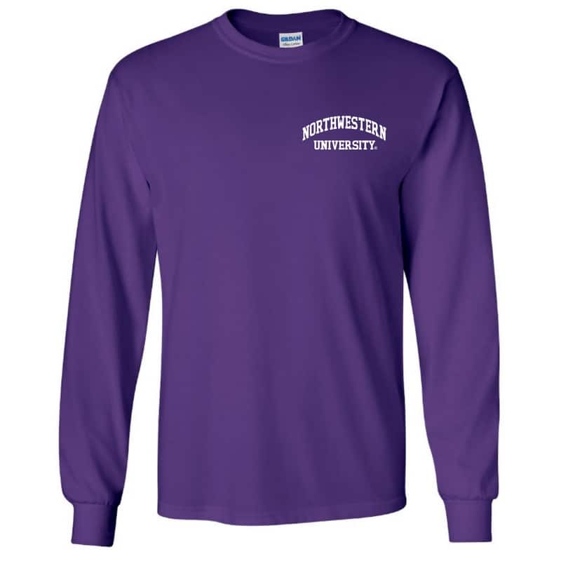 Northwestern University Wildcats Men's Purple Long Sleeve Tee Shirt with Left Chest Embroidered Northwestern University Design