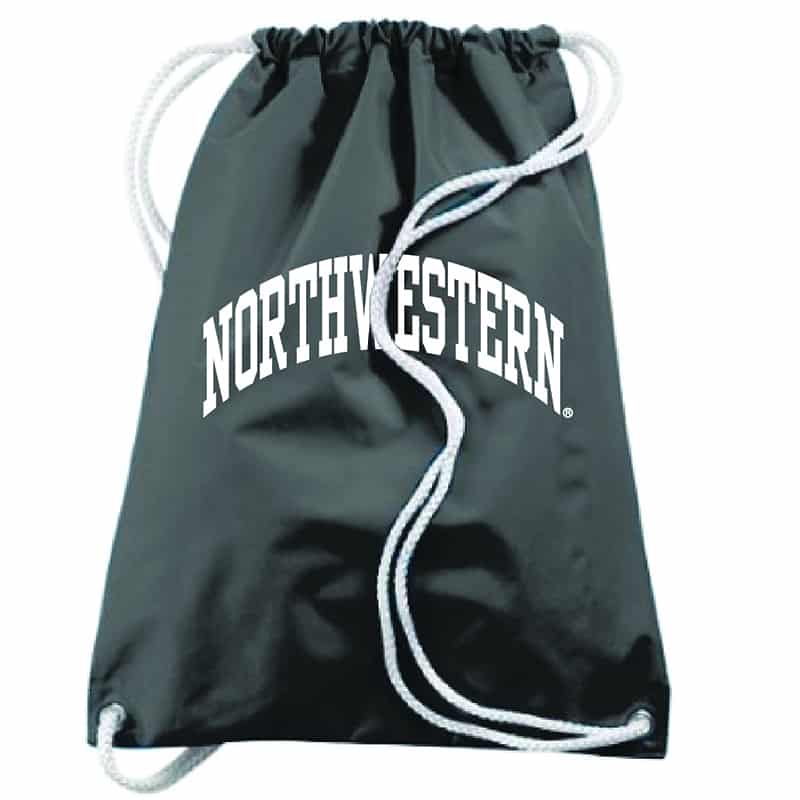 Northwestern University Wildcats Augusta Sportswear Large Black Draw String Back Pack with Arched Northwestern Design