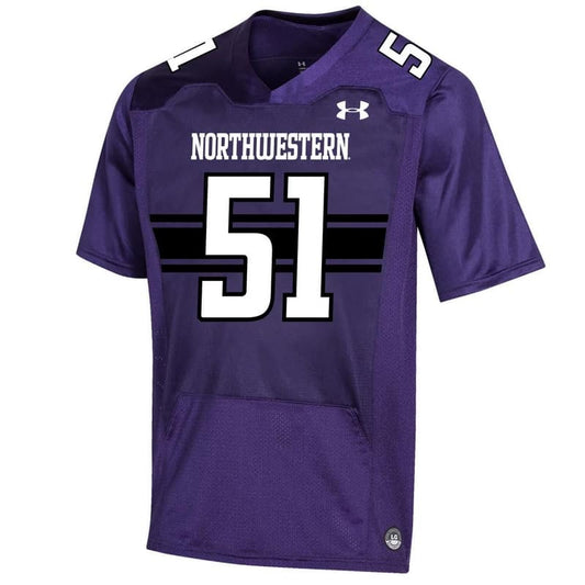 Northwestern University Wildcats Adult Under Armour Purple Replica Football Jersey with #51-Front
