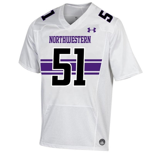 Northwestern University Wildcats Adult Under Armour White Replica Football Jersey with #51-Front