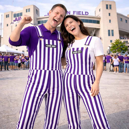 Purple/White Color Adult Game Bib Overalls