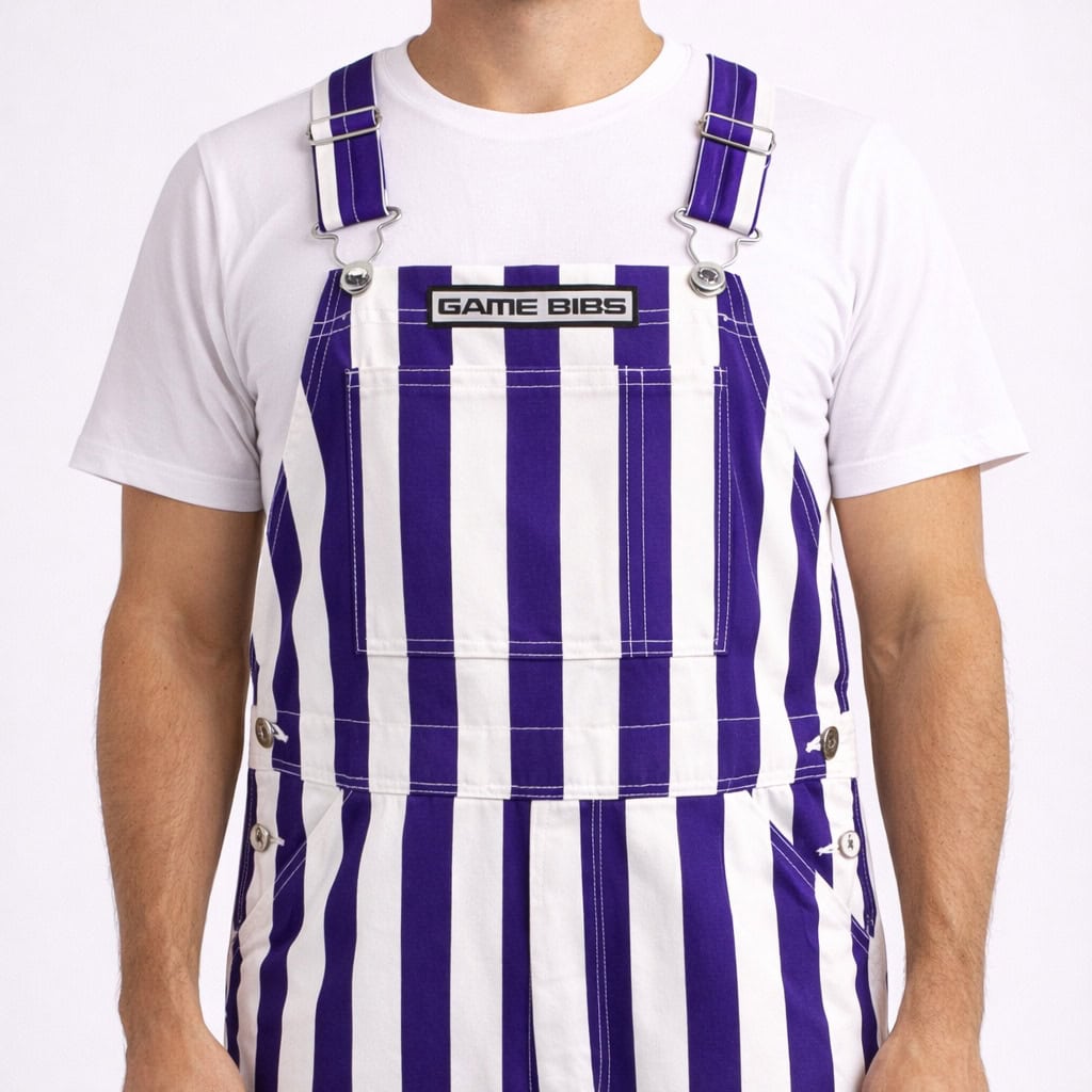 Purple/White Color Adult Game Bib Overalls
