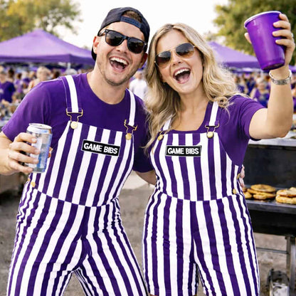 Purple/White Color Adult Game Bib Overalls