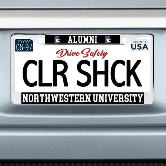 Northwestern University Wildcats Chrome License Plate Frame with Black Laser Cut N-Cat Alumni N-Cat/Northwestern University Inserts
