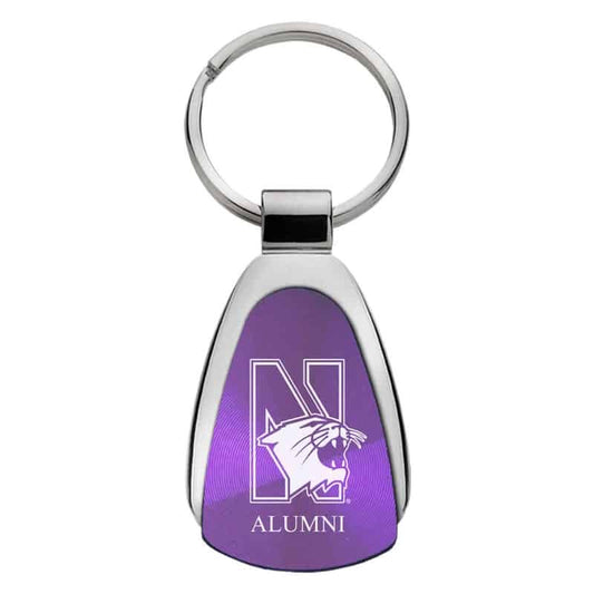 Northwestern University Wildcats Laser Engraved Purple Teardrop Key Chain with Mascot & Alumni Design