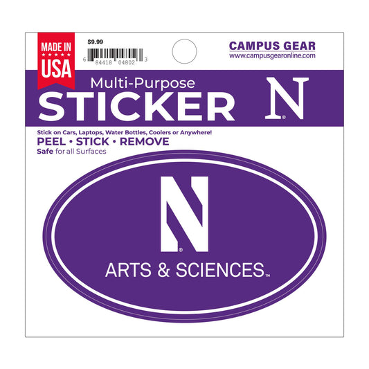 Northwestern University Weinberg College of Arts & Sciences Full Color Outside Application 3"X5" Oval Multi-Purpose Sticker with N Design