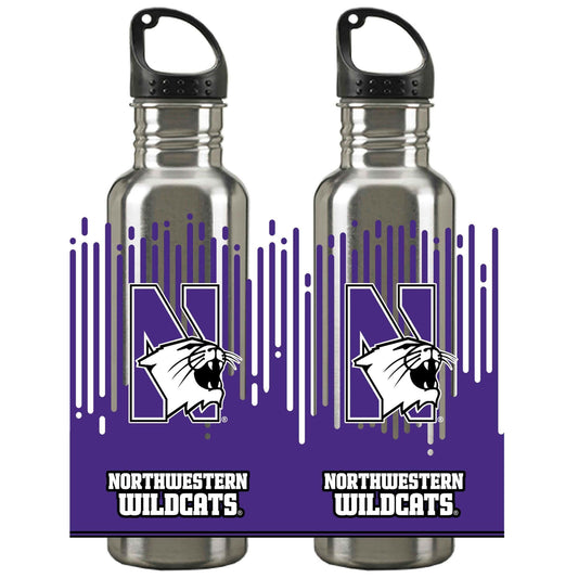 Northwestern University Wildcats 24 oz. Silver Stainless Steel Water Bottle With Full Color N-Cat Design
