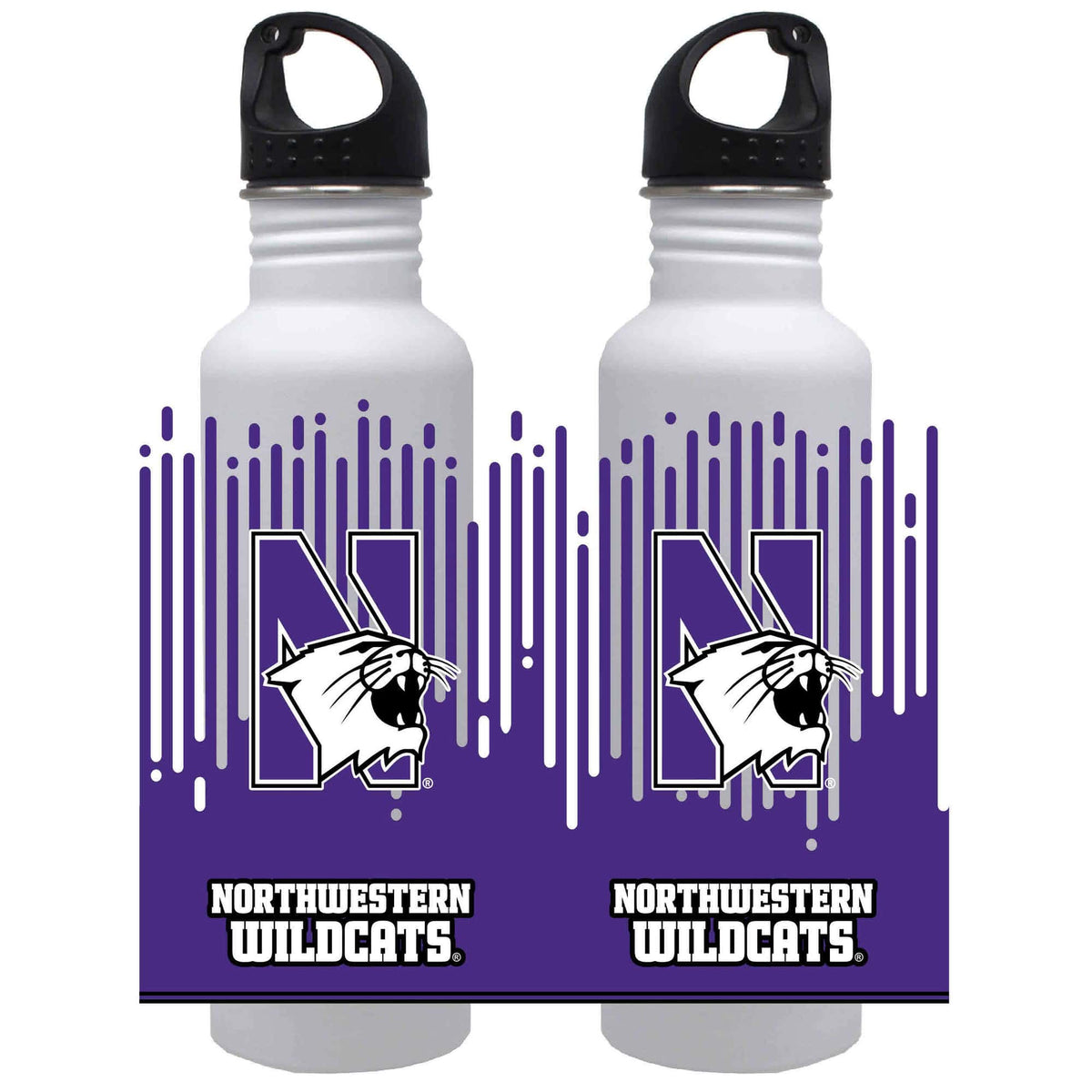 Northwestern University Wildcats 24 oz. White Stainless Steel Water Bottle With Full Color N-Cat Design
