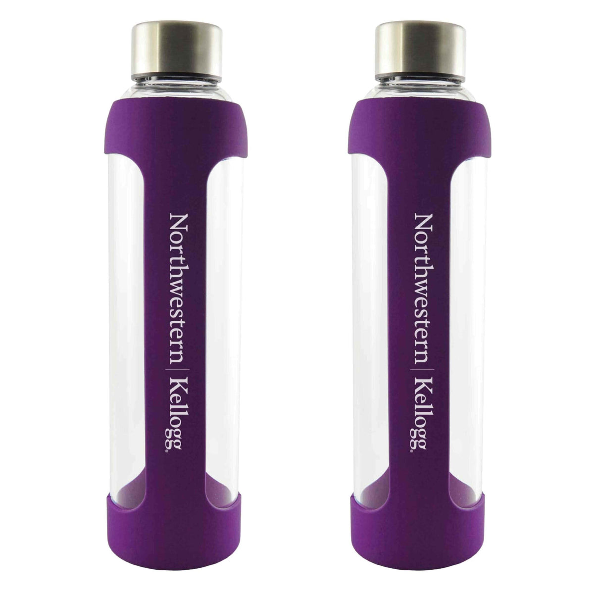 Northwestern I Kellogg Laser Engraved 20 oz. Purple Silicone Wrapped Glass Water Bottle