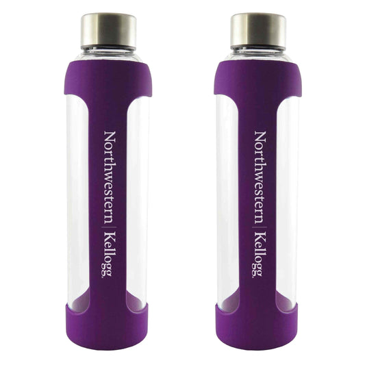 Northwestern I Kellogg Laser Engraved 20 oz. Purple Silicone Wrapped Glass Water Bottle