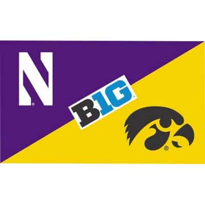 Northwestern University Wildcats 3'X5' House Divided Flag with Iowa Hawkeyes