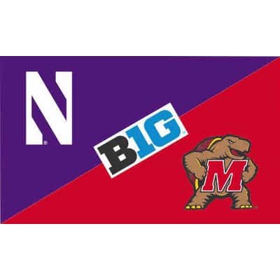 Northwestern University Wildcats 3'X5' House Divided Flag with Maryland Terrapins