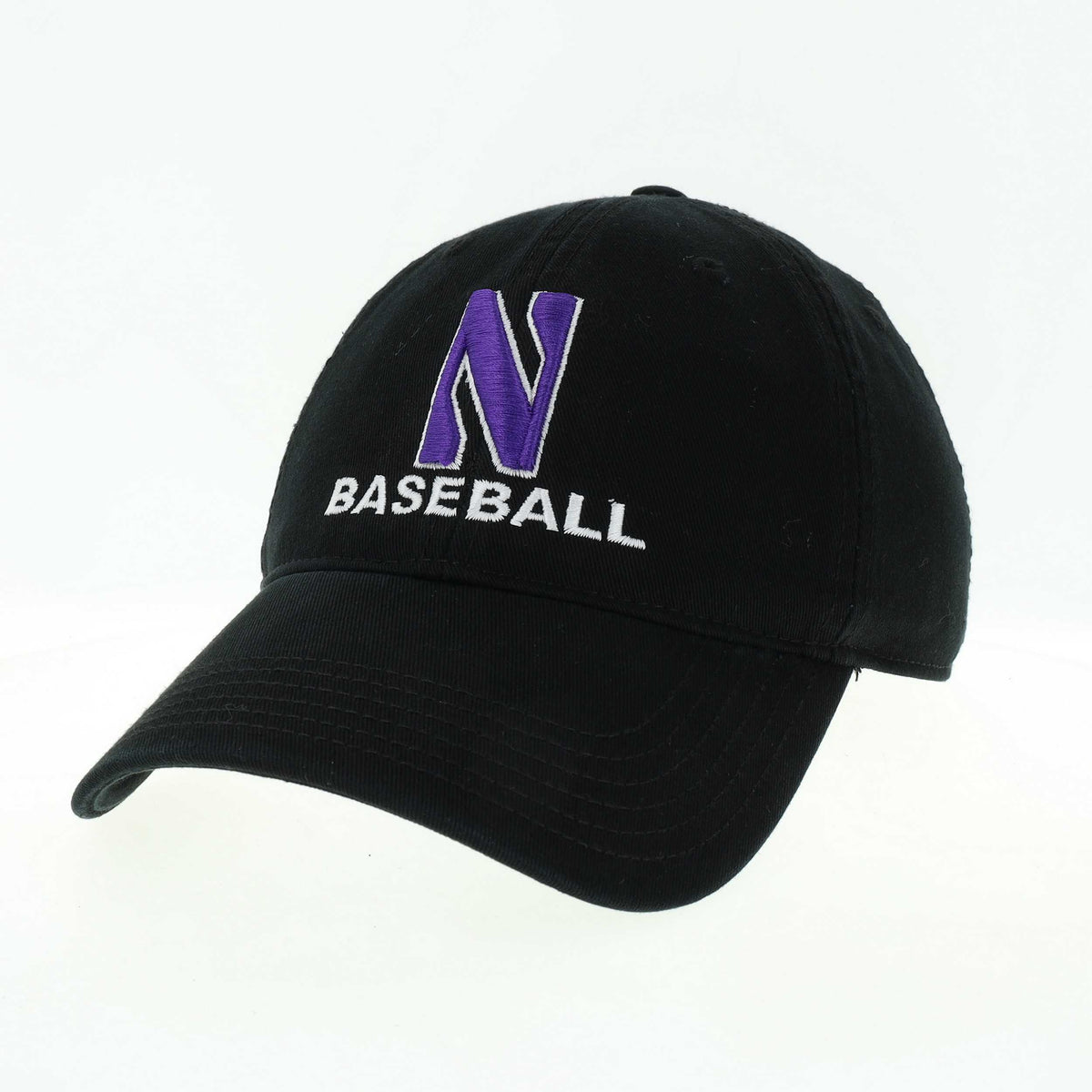 Northwestern University Wildcats Unconstructed Black Cotton Twill Hat with N & Baseball Design
