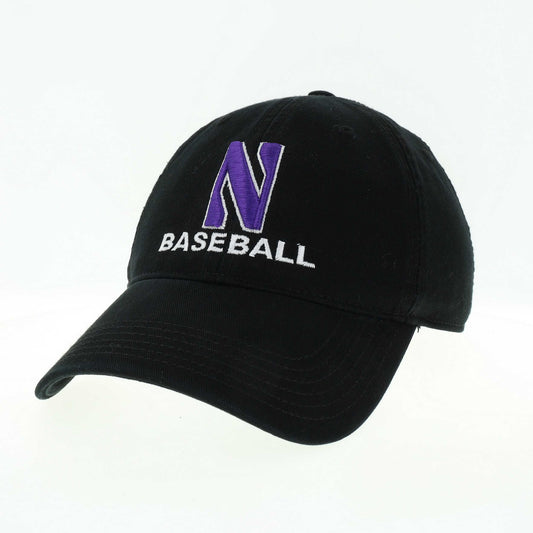 Northwestern University Wildcats Unconstructed Black Cotton Twill Hat with N & Baseball Design