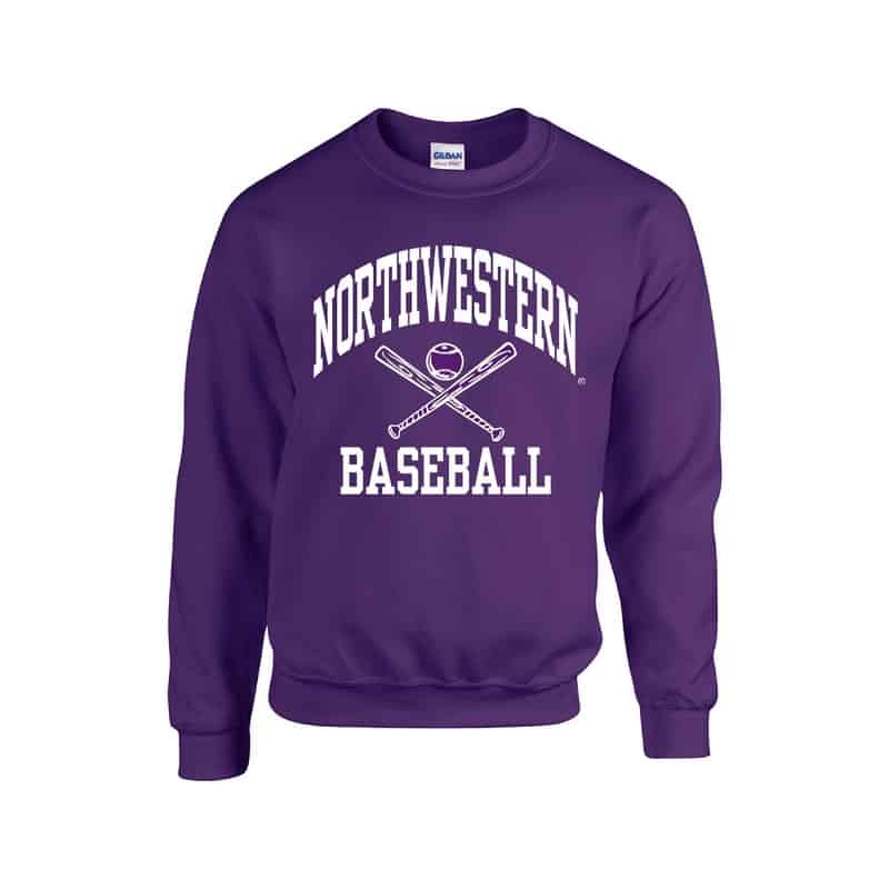 Northwestern University Wildcats Purple Crewneck Sweatshirt with Baseball Design