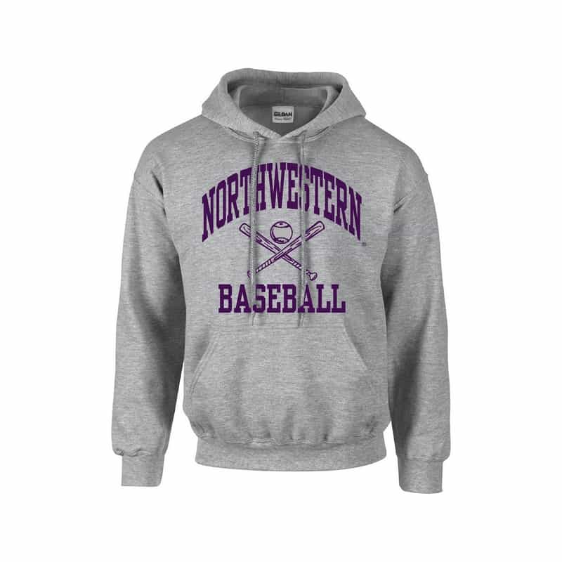 Northwestern University Wildcats Sport Grey Hooded Sweatshirt with Baseball Design