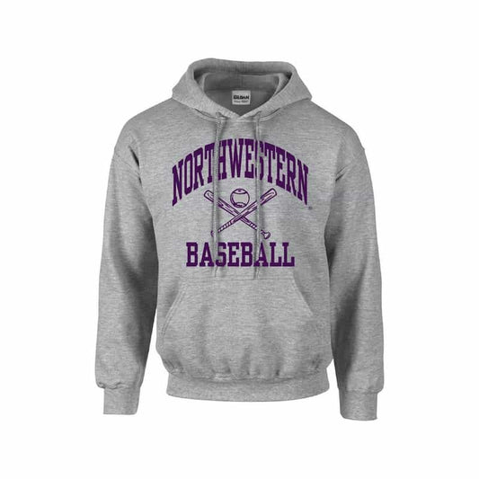Northwestern University Wildcats Sport Grey Hooded Sweatshirt with Baseball Design