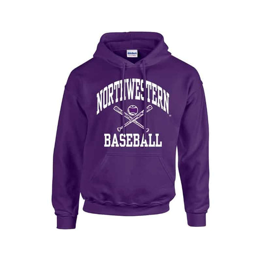 Northwestern University Wildcats Purple Hooded Sweatshirt with Baseball Design