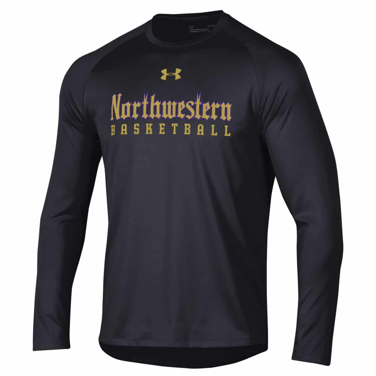 Northwestern University Wildcats Youth Under Armour Tactical Tech™ Black Long Sleeve T-Shirt with Northwestern Basketball Gothic Design