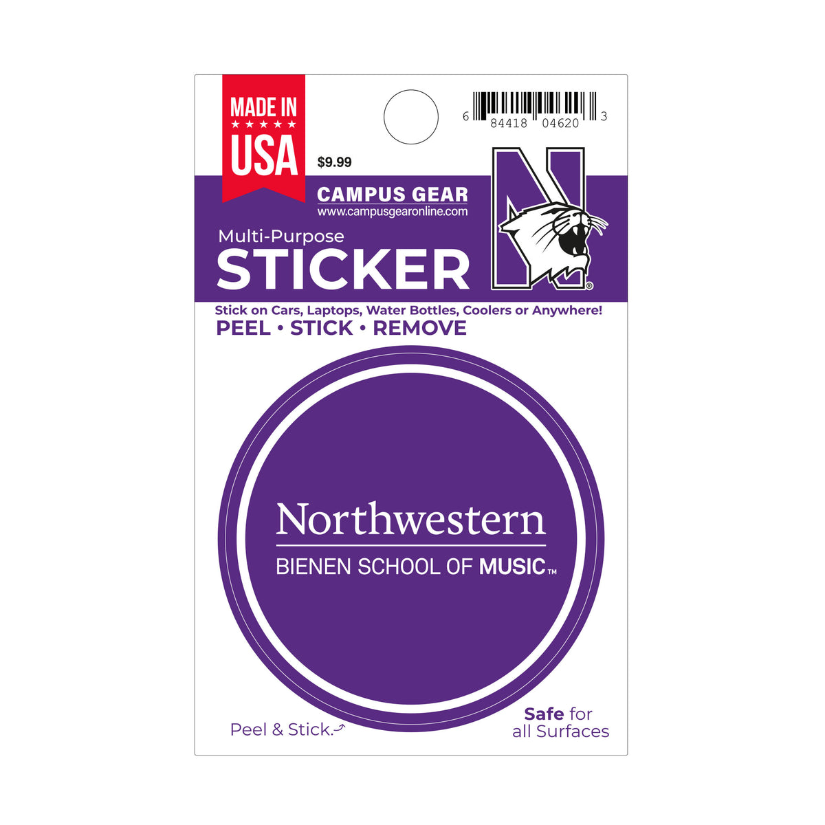 Northwestern University Wildcats Full Color Outside Application 3" Circular Multi-Purpose Sticker Bienen School of Music Design