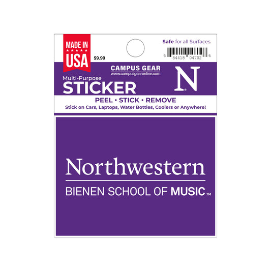 Northwestern University Bienen School of Music Full Color Outside Application 3"X4" Rectangular Multi-Purpose Sticker
