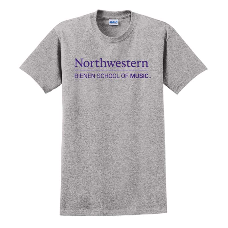 Northwestern University Wildcats Grey Short Sleeve Tee Shirt with Bienen School of Music Design