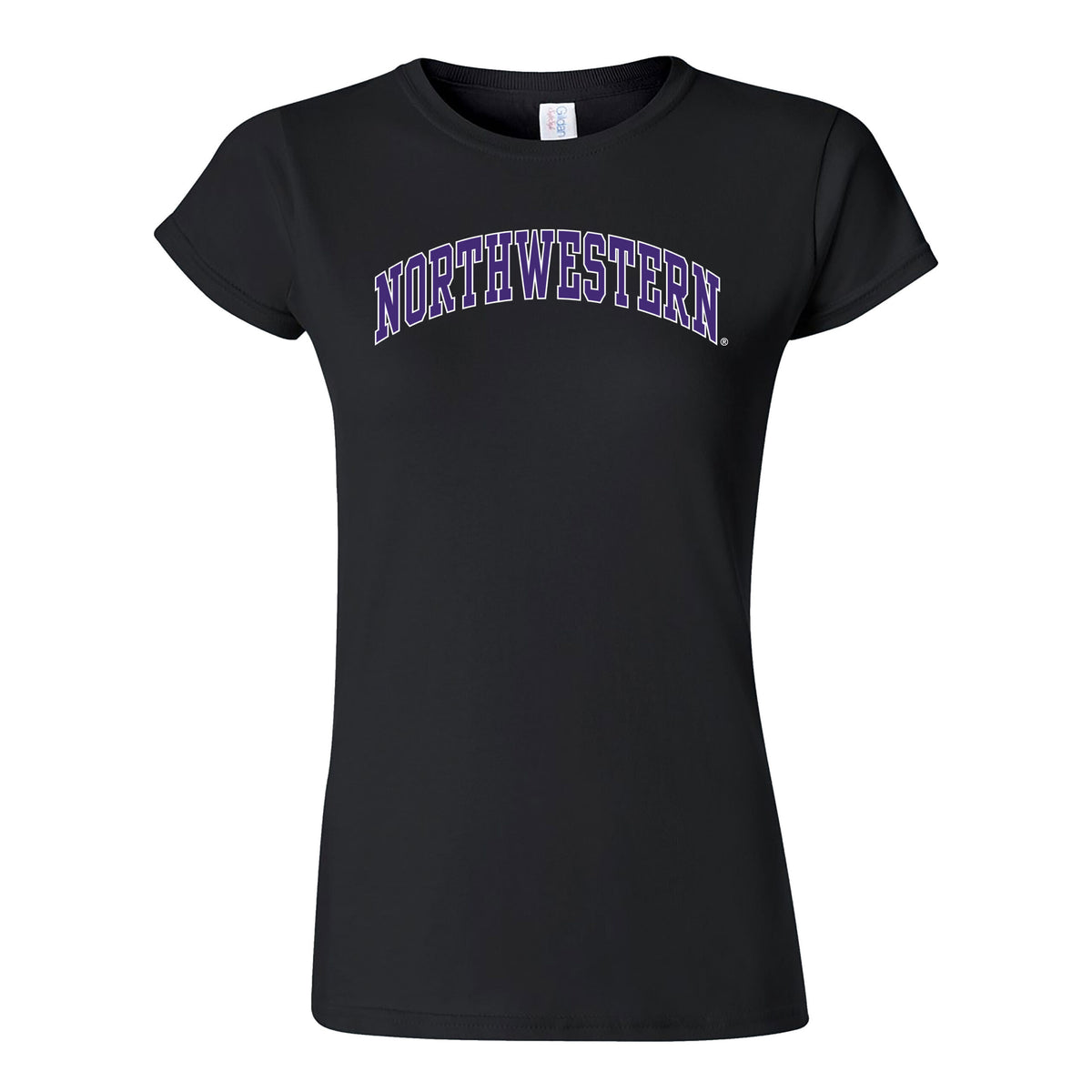 Northwestern University Wildcats Women's MV Softstyle Black Tee Shirt with Two Color Northwestern Arch Design