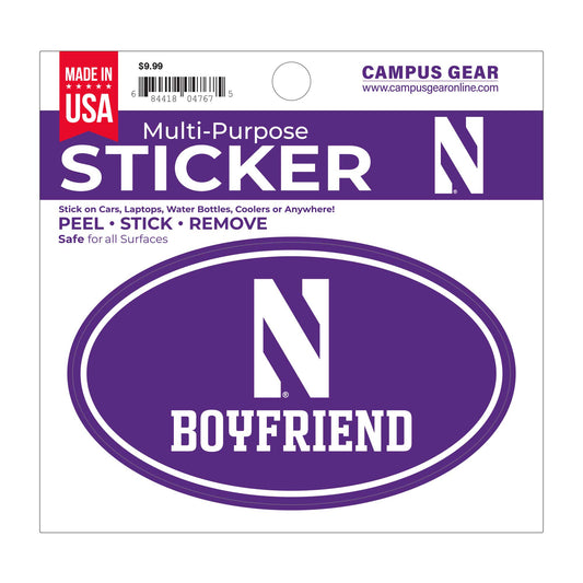 Northwestern University Wildcats Full Color Outside Application 3"X5" Oval Multi-Purpose Sticker with N & Boyfriend Design