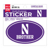 Northwestern University Wildcats Full Color Outside Application 3"X5" Oval Multi-Purpose Sticker with N & Brother Design